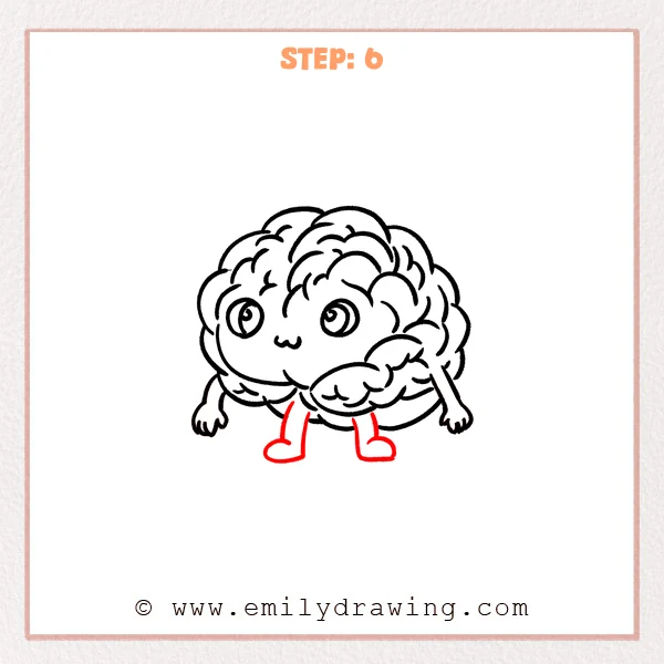 how to draw a cartoon brain - A cute cartoon brain with small arms, plus two short legs and rounded shoes added underneath.